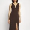 Wal G V Neck Plunge Midi Dress - Robe En Jersey - Dark Brown -Wal G 119c2753464b45c2b6787b66254281ca