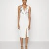 Embroidered V Neck Rose Midi - Robe De Jour - White Floral -Wal G 1fb8c8eb0a854dfca7197e6fb9b31cdc