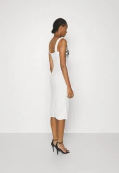 Embroidered V Neck Rose Midi - Robe De Jour - White Floral -Wal G 214d41cafff14840996936a3fea5c7ef