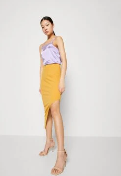 Wal G Grainee Asymmetric Midi Skirt - Jupe Crayon - Yellow -Wal G 35c489cd921f492baca905ec27efd0b8