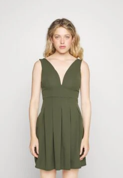 Wal G Plain V Neck Skater - Robe De Jour - Olive Green