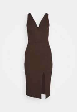 Wal G V Neck Plunge Midi Dress - Robe En Jersey - Dark Brown 10 Wal G V Neck Plunge Midi Dress - Robe En Jersey - Dark Brown -Wal G 5539e98ca68c4c228269af9c8ab8444f