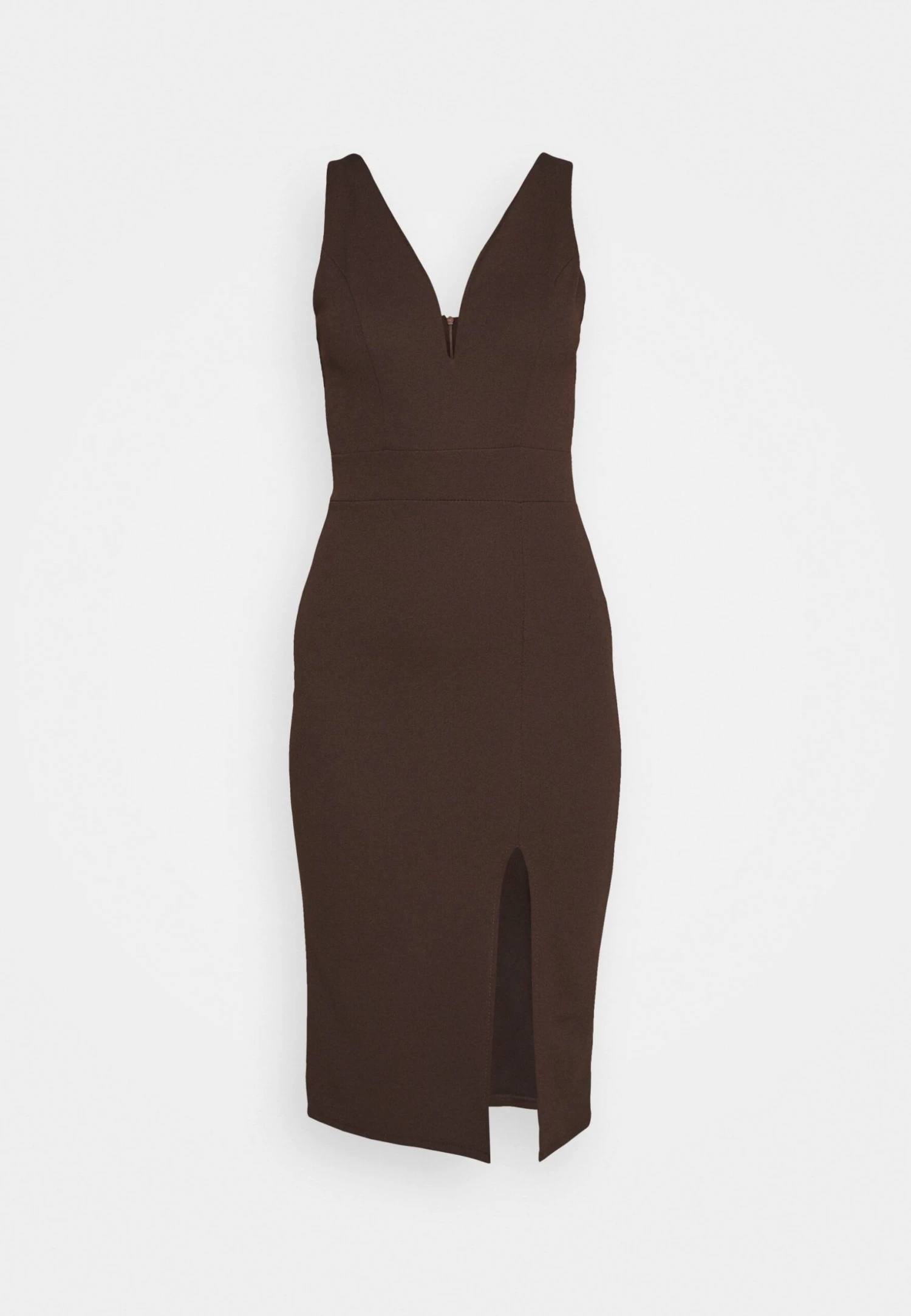 Wal G V Neck Plunge Midi Dress - Robe En Jersey - Dark Brown 6 Wal G V Neck Plunge Midi Dress - Robe En Jersey - Dark Brown – Image 4