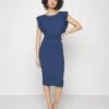 Diana Ruffle Sleeve Midi Dress - Robe En Jersey - Denim Blue