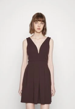 Wal G Plain V Neck Skater - Robe De Jour - Dark Brown