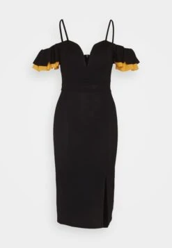 Wal G Simah Frill Midi Dress - Robe En Jersey - Black/Mango -Wal G 7dac0af9937a4af185c04e67b41fbc10