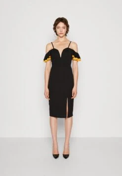Wal G Simah Frill Midi Dress - Robe En Jersey - Black/Mango