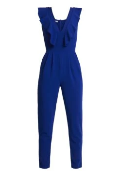 Wal G Leah Ruffle V Neck Jumpsuit - Combinaison - Cobalt Blue -Wal G 84626b08bb6e4688b5923d57f22078fa