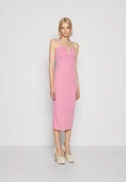 Wal G Dina V Neck Midi - Robe Fourreau - Rose Pink