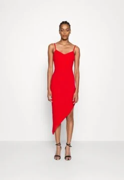 Laila Asymmetric Midi Dress - Robe De Jour - Red