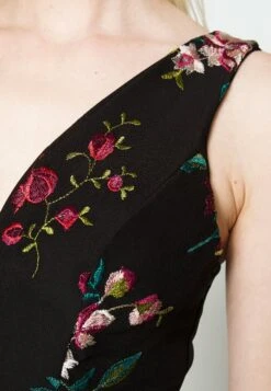 Embroidered V Neck Rose Midi - Robe De Jour - Black Floral -Wal G 919b815aa7a04d6db25a574a27d6337d