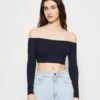 Wal G Hollie Off Shoulder Crop - T-Shirt À Manches Longues - Navy -Wal G a339a156801242a2b407f36dd5b5cbde
