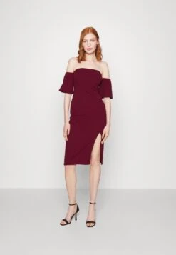 Wal G Cylon Off Shoulder Midi Dress - Robe De Soirée - Berry Wine