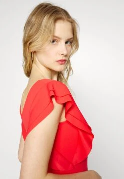 Wal G Diana Ruffle Sleeve Midi Dress - Robe En Jersey - Coral -Wal G ac3b696d77404c749933b769bdf6bf29