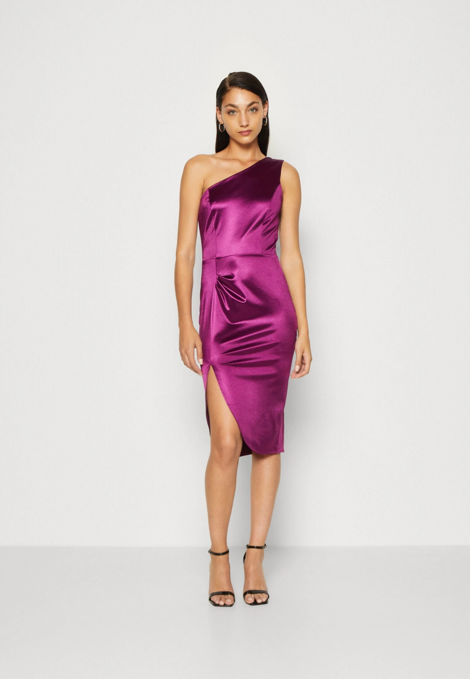 Wal G Niomi One Shoulder Midi - Robe De Soirée - Magenta 3 Wal G Niomi One Shoulder Midi - Robe De Soirée - Magenta