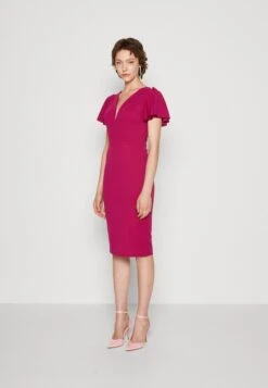 Wal G Tatiana Ruffle Sleeve Midi - Robe En Jersey - Raspberry