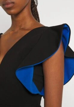 Wal G V Neck Ruffle Sleeve Midi Dress - Robe De Soirée - Black/Royal Blue -Wal G c5d7fd2f154b42b3973f8cac81f3bc37