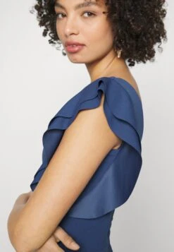 Diana Ruffle Sleeve Midi Dress - Robe En Jersey - Denim Blue -Wal G cec23edf7b544d50ba274369ac85e993