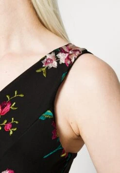 Embroidered V Neck Rose Midi - Robe De Jour - Black Floral -Wal G d3b25861738c46a2b29afc90ea1e6d7d