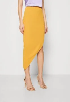 Wal G Grainee Asymmetric Midi Skirt - Jupe Crayon - Yellow
