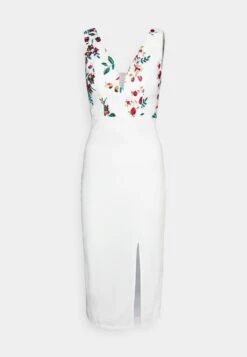 Embroidered V Neck Rose Midi - Robe De Jour - White Floral -Wal G dc6fcfbd56704b0196867f71f19f505e