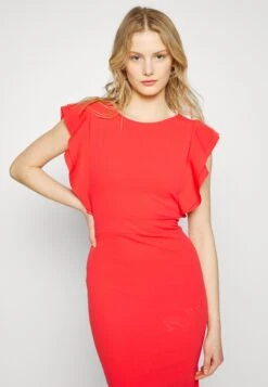 Wal G Diana Ruffle Sleeve Midi Dress - Robe En Jersey - Coral -Wal G eba2f59ad59448be855867350189228e