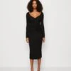 Wal G Del Gathered Midi - Robe En Jersey - Black -Wal G ef1261111cc4457eb0647343ebbc8119