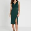 Wal G V Neck Midi Dress - Robe Fourreau - Green -Wal G f8211d3bbb7d4a0798e9382d27205598
