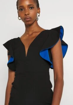 Wal G V Neck Ruffle Sleeve Midi Dress - Robe De Soirée - Black/Royal Blue -Wal G f8e488afb06243f49404a12e048fb0a5